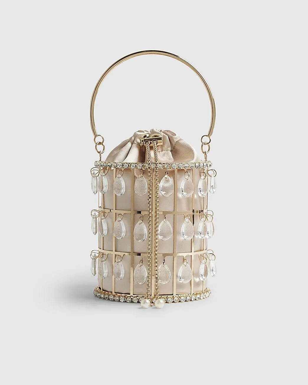 Gold Diamante Cage Basket Bag