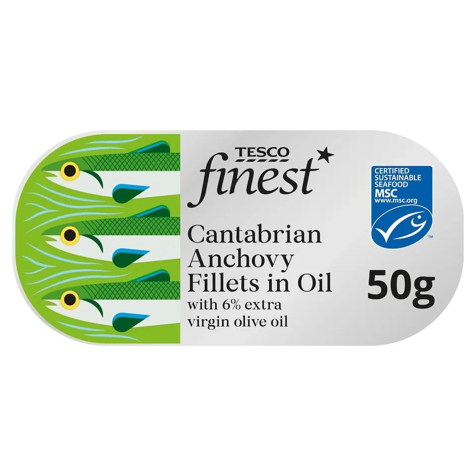 Tesco Finest Cantabrian Anchovy Fillets in Extra Virgin Olive Oil 50g