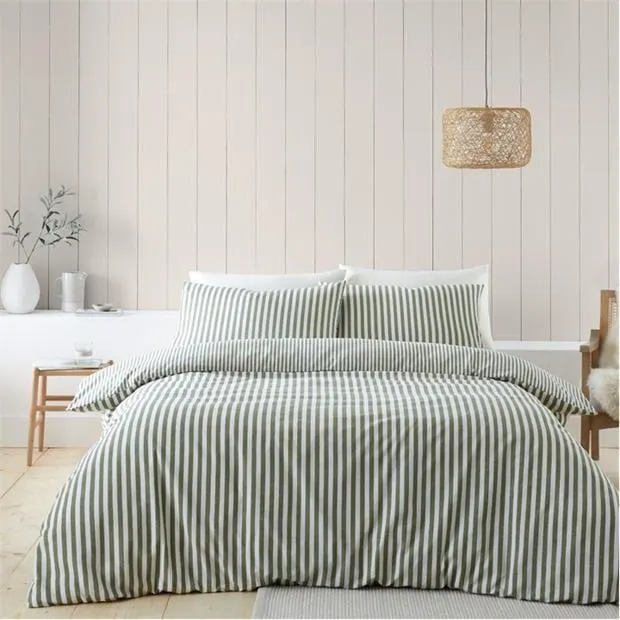 Cotton Stripe Reversible Duvet Cover Set