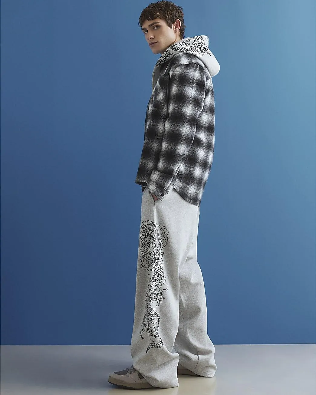 Grey Wide Fit Japanese Snake Joggers