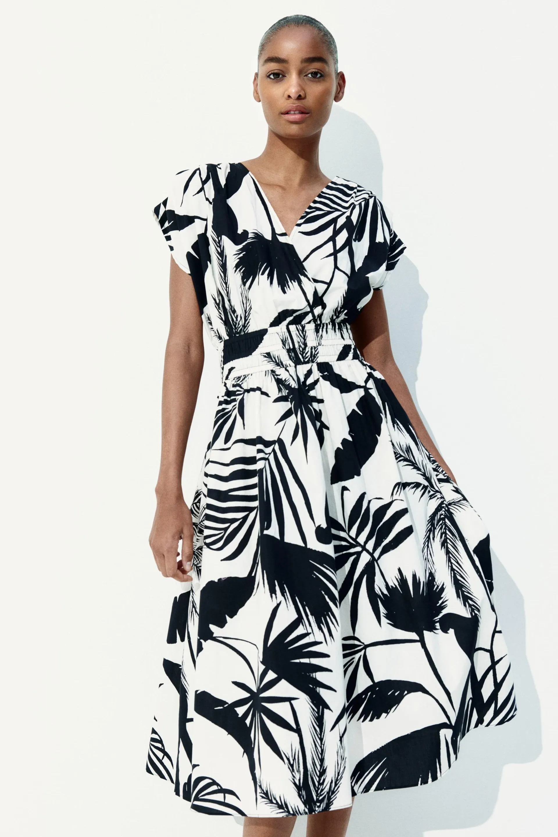 Smock-waisted cotton dress