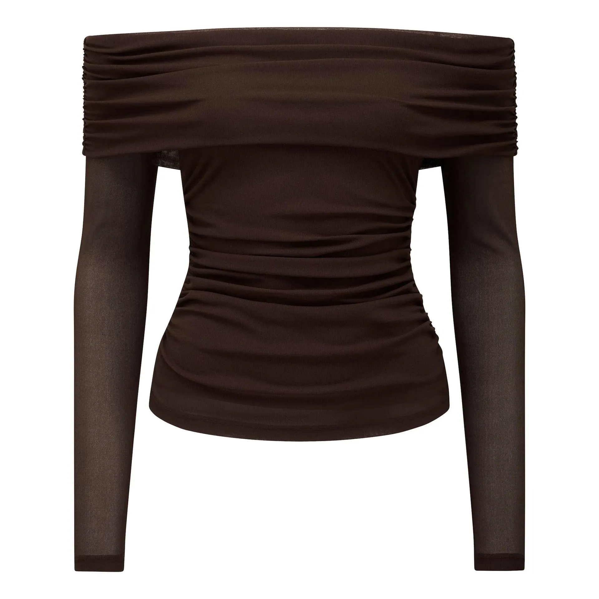 Kaia Ruched Mesh Bardot Top