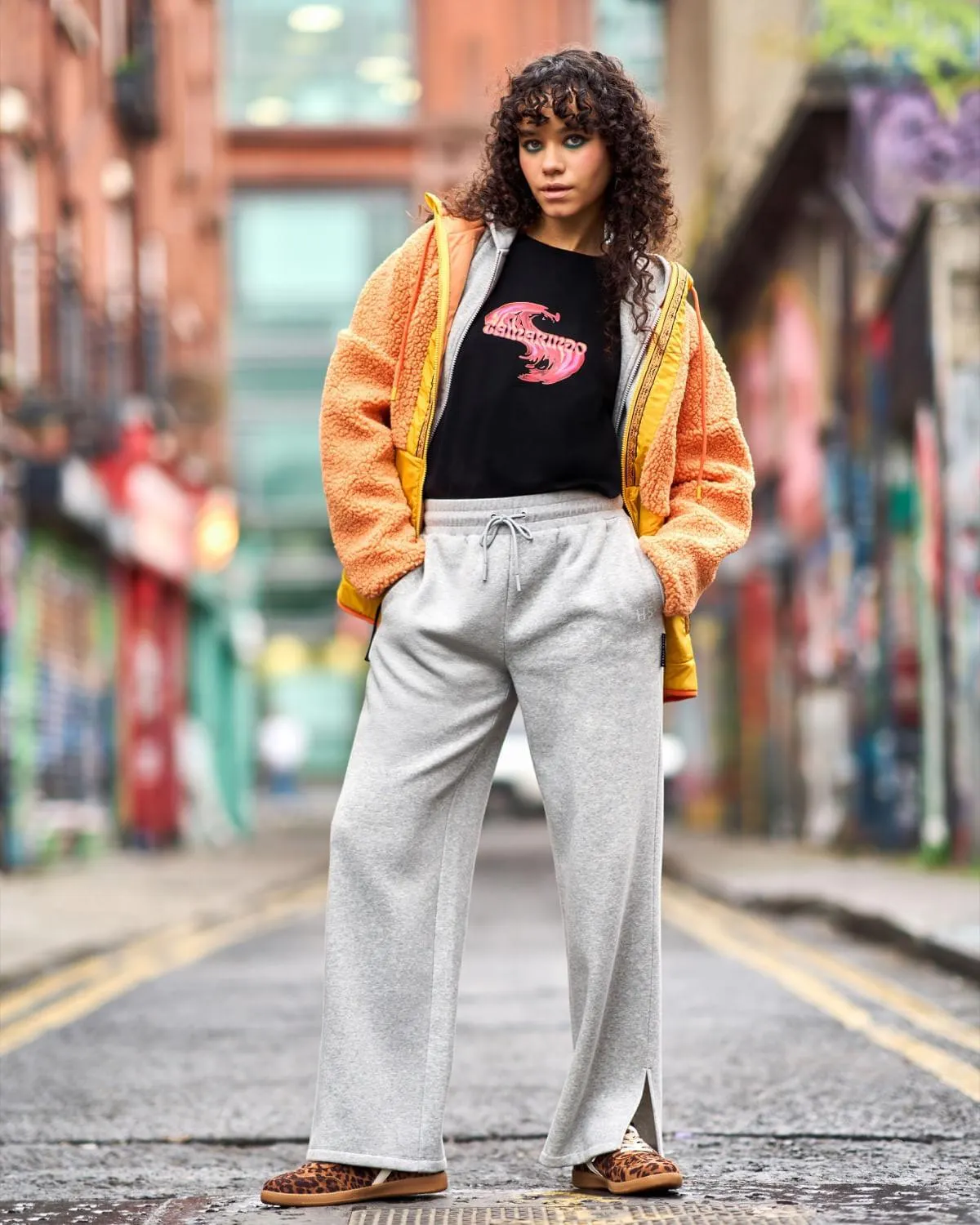 Helen Steele Grey Marl Wide Leg Split Hem Joggers