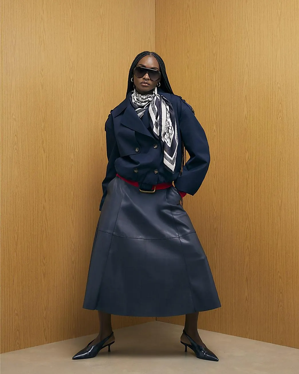 Navy Short Bubble Hem Trench Jacket