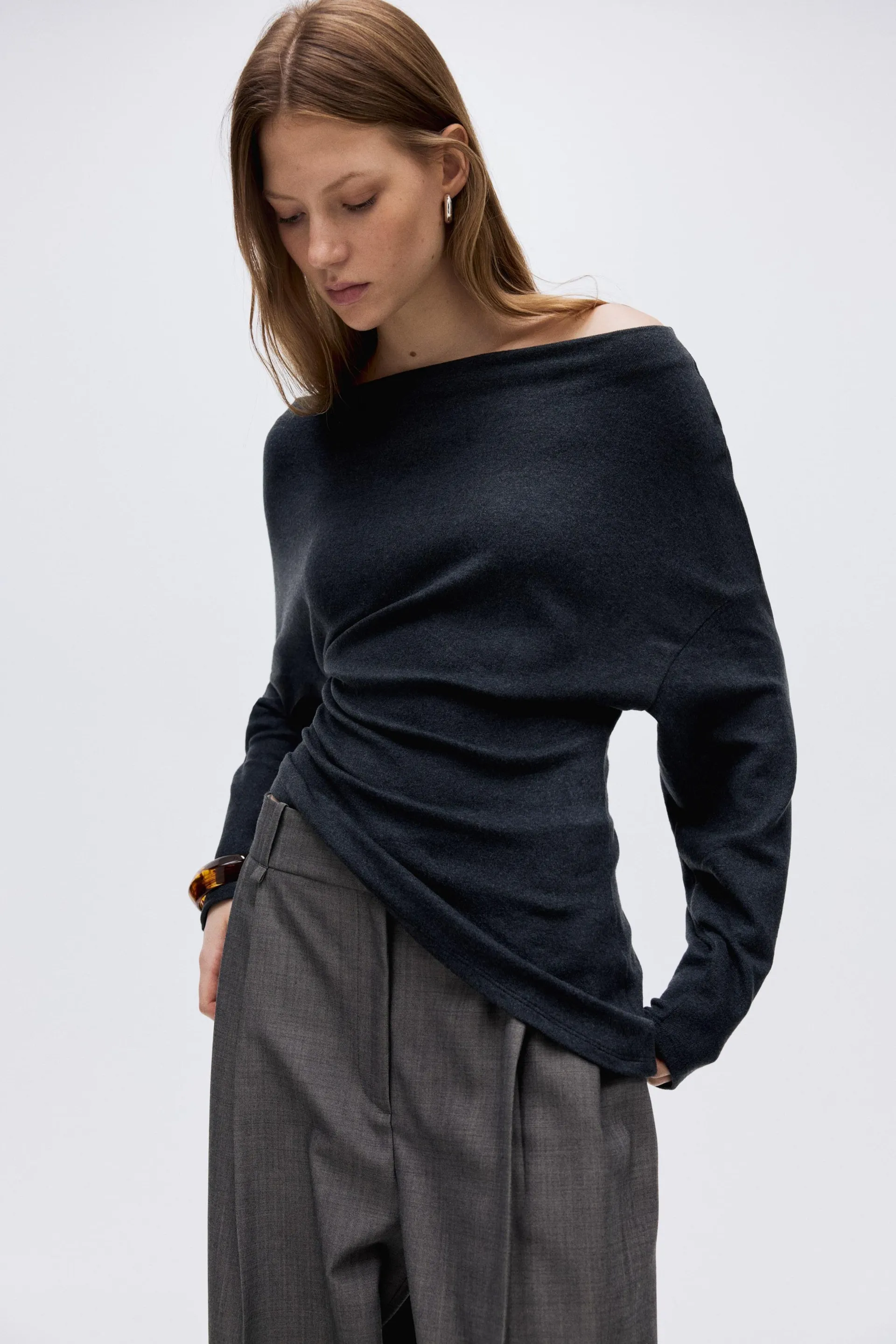 Asymmetric jersey top