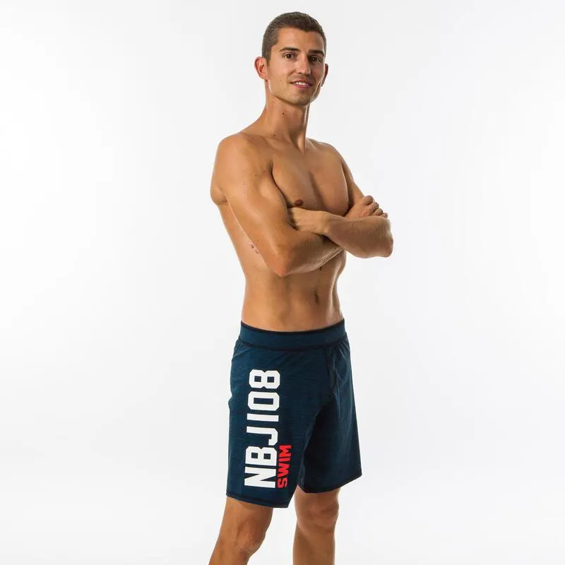 100 LONG MEN'S SWIMMING SHORTS - NBJI BLACK RED