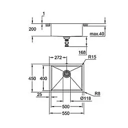Grohe K700U 1 Bowl Stainless Steel Undermount Sink 550mm x 450mm