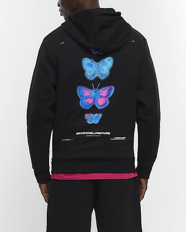 Black regular fit neon graphic hoodie