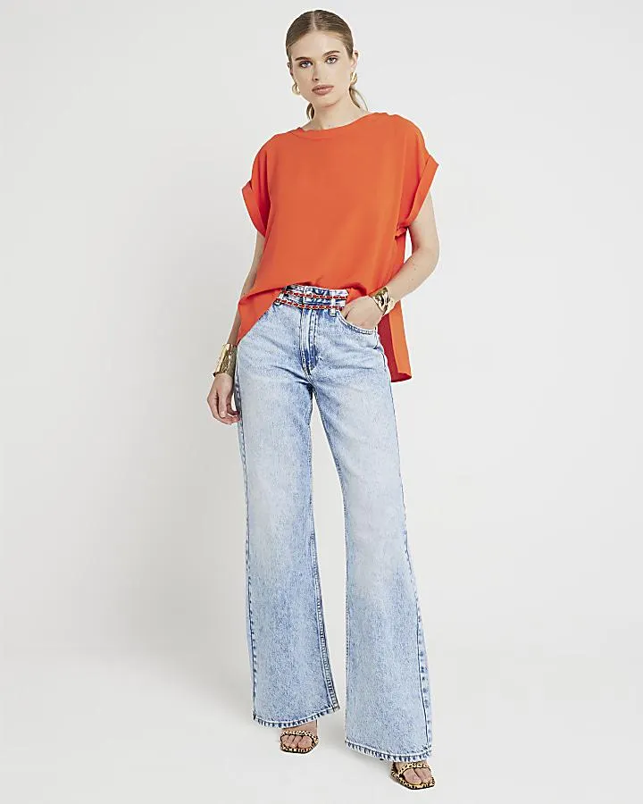 Red crepe turned cuff t-shirt
