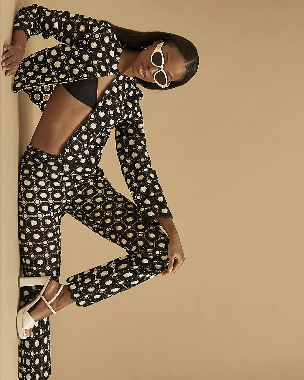 Black Crochet Flared Trousers