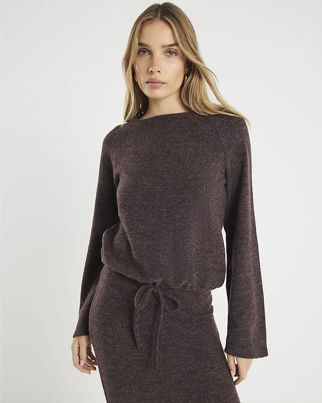 Brown Cosy Long Sleeve Bubble Hem Top
