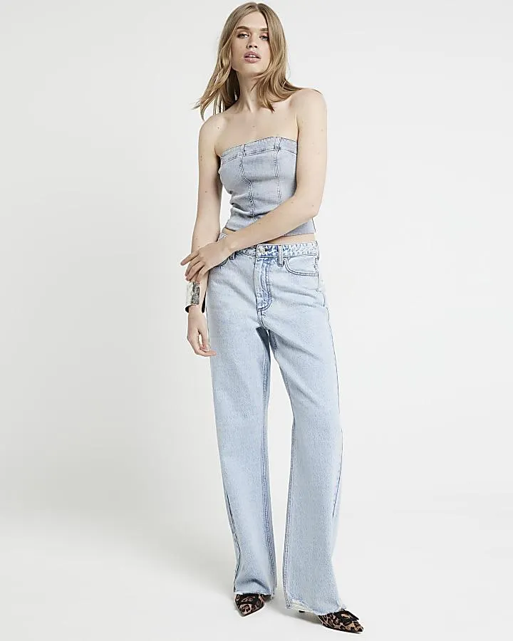 Blue high waisted relaxed straight jeans
