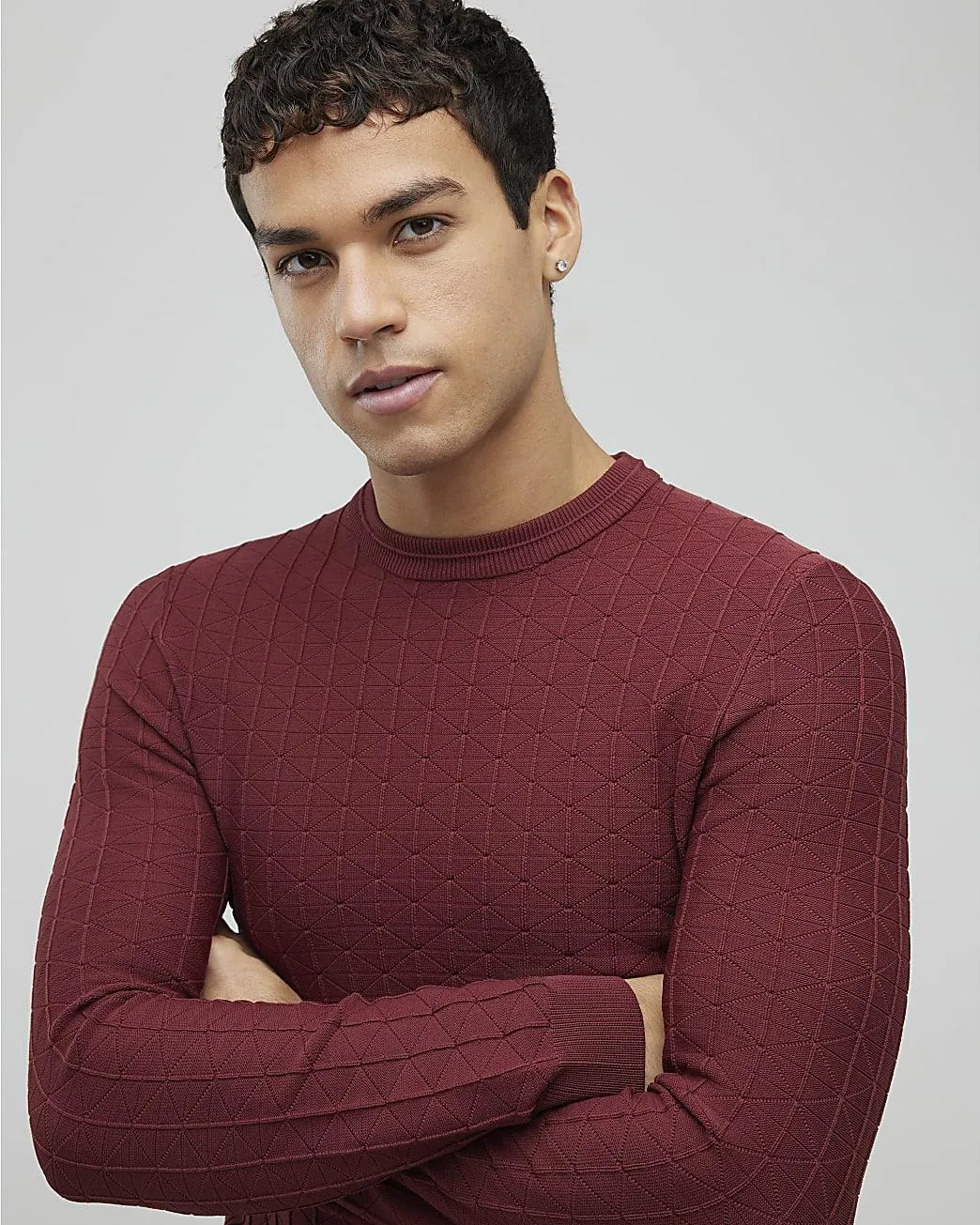 Red Muscle Fit Textured Jumper