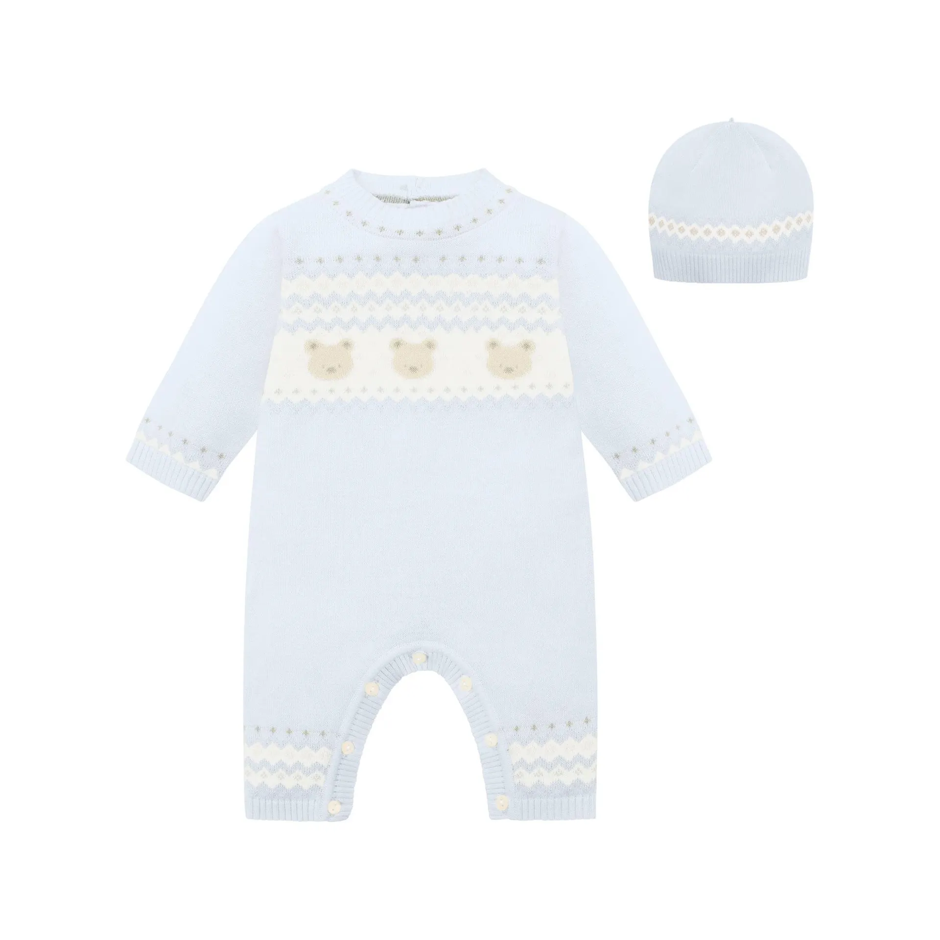 Kristian Knitted Bear Fairisle Bodysuit & Hat Two-Piece Set