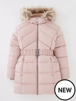 Belted Quilted Coat - Pink