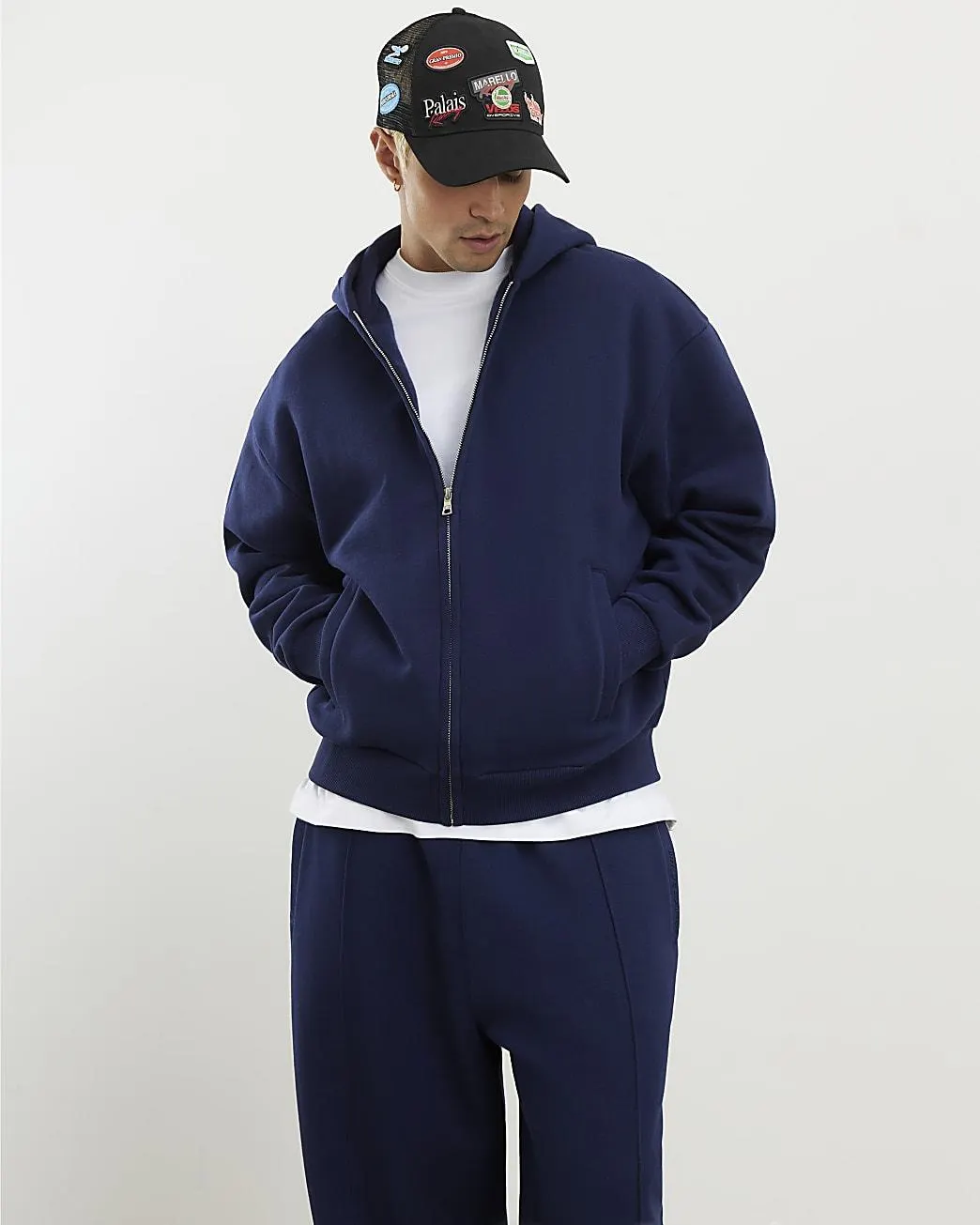 Navy Oversized Fit Zip Through Hoodie
