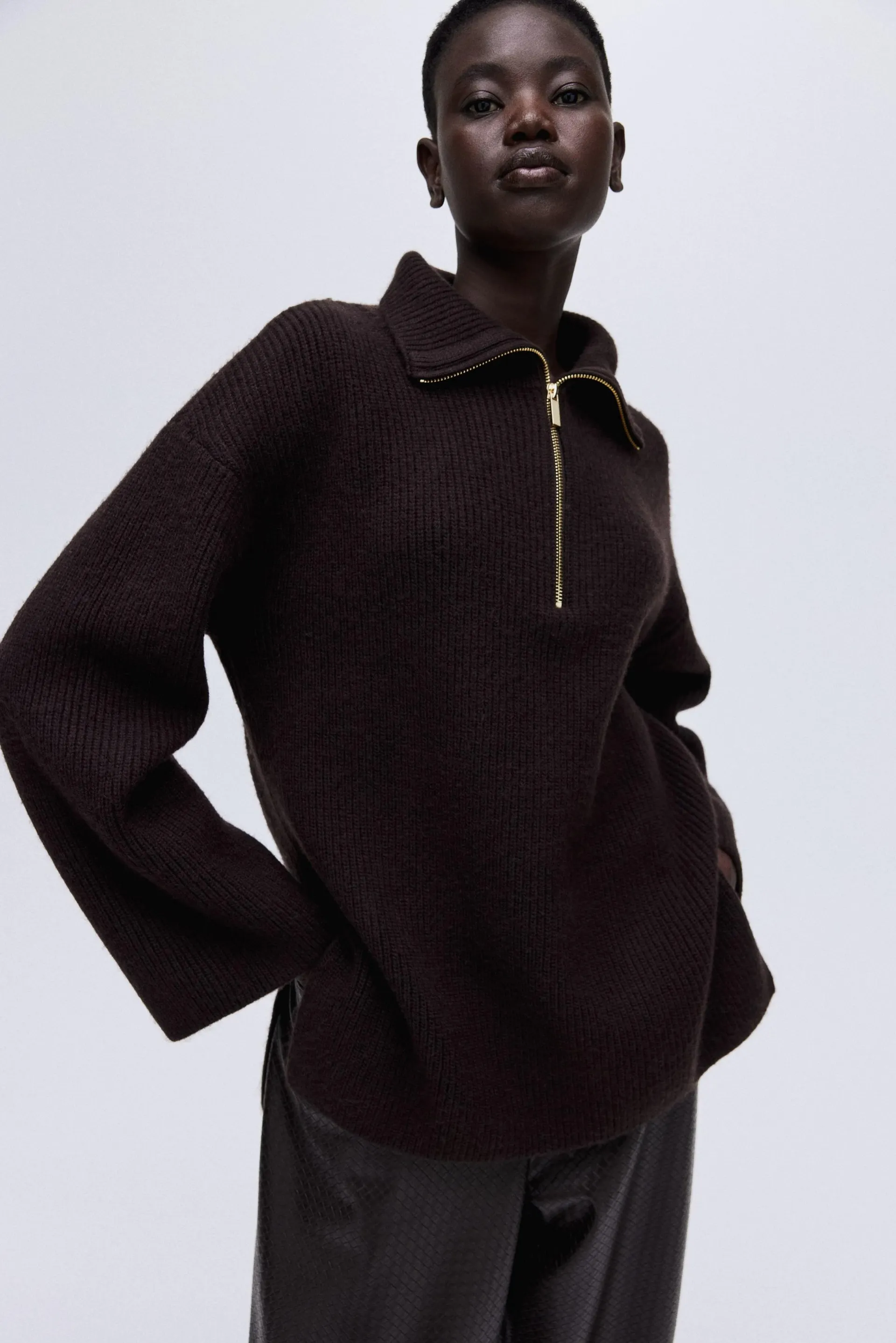 Zip-top rib-knit jumper
