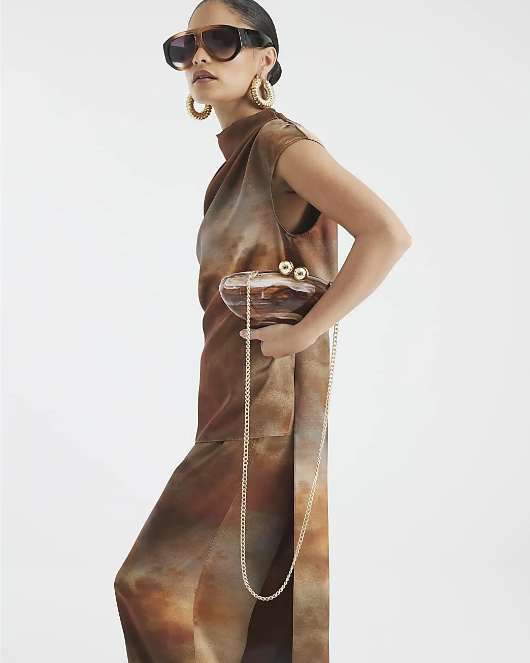 Brown Marble Pebble Box Clutch Bag