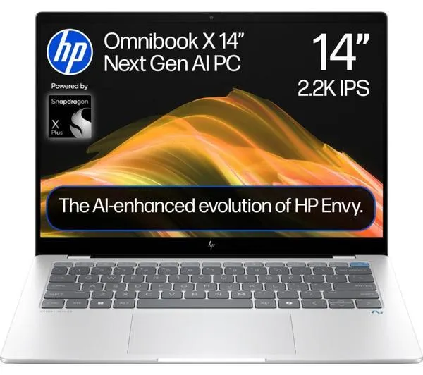HP OmniBook X 14" Laptop, Copilot+ PC - Snapdragon X Plus, 512 GB SSD, Silver