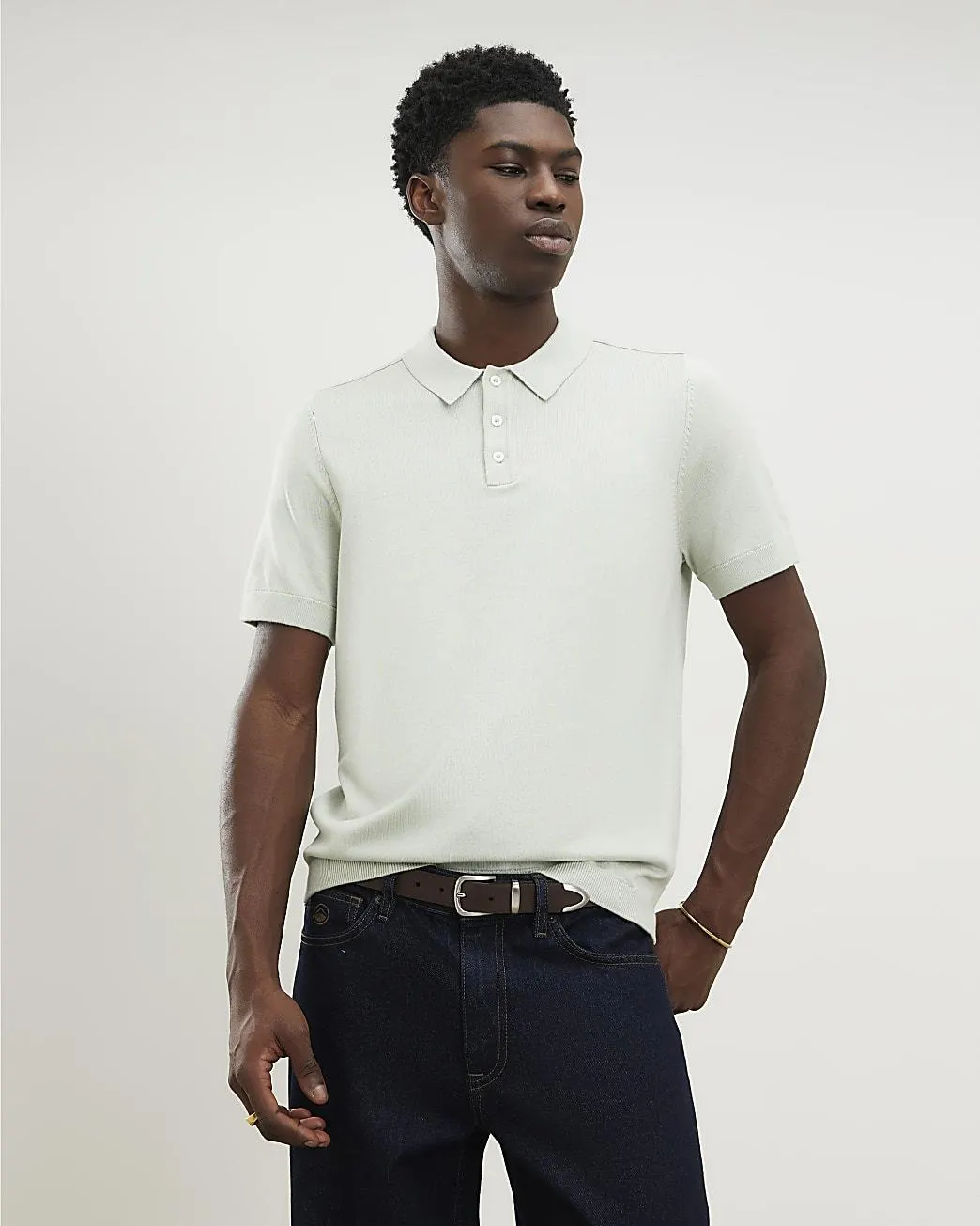 Green Slim Fit Knitted Polo Shirt