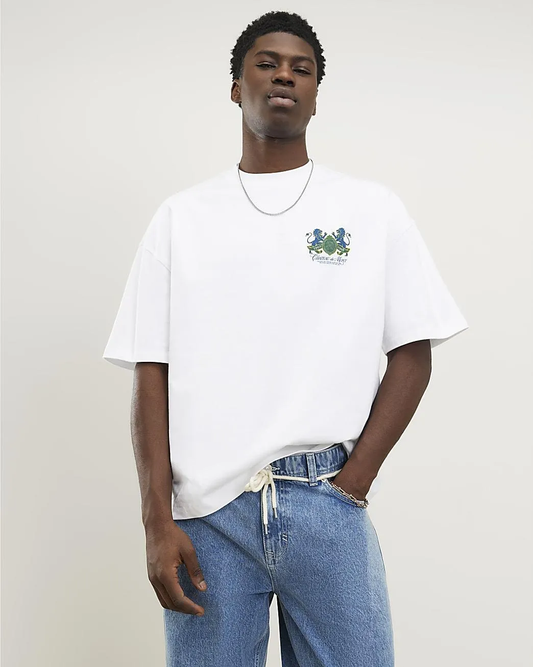 White Oversized Fit Chateau Crest T-Shirt