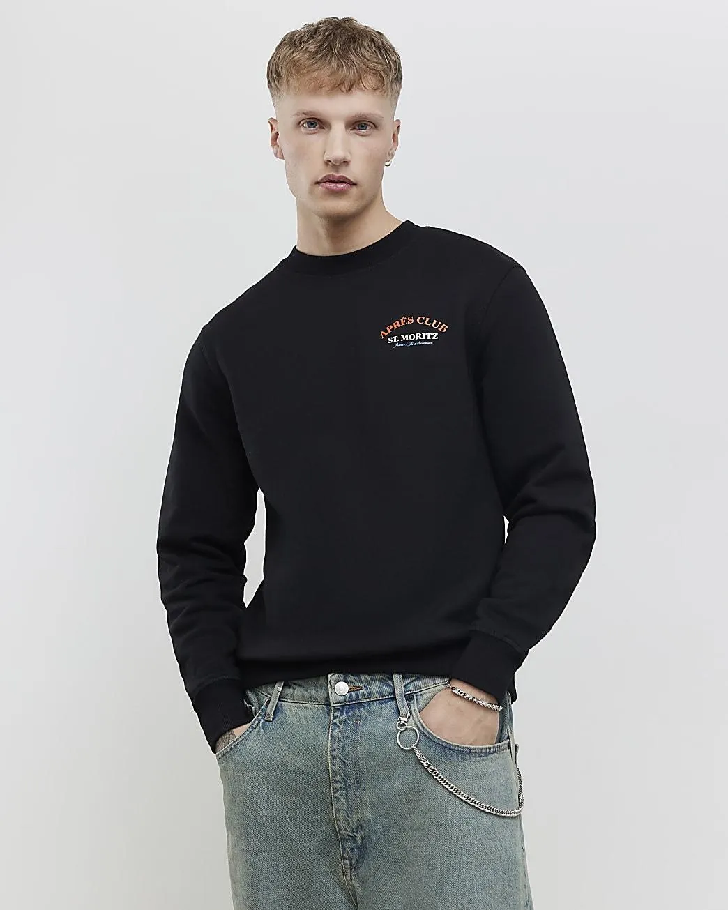 Black Oversized Fit Apres Club Ski Sweatshirt