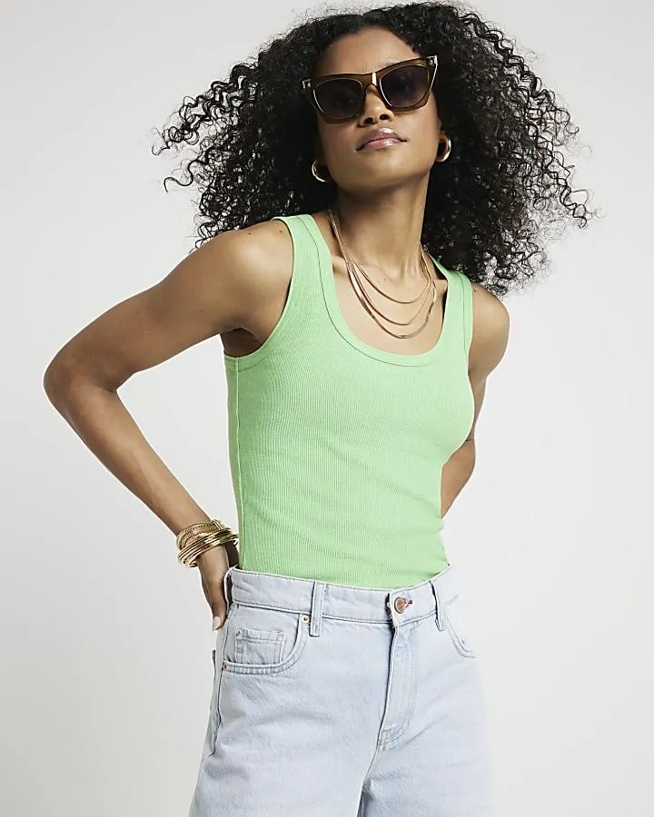 Green fluorescent scoop neck vest top