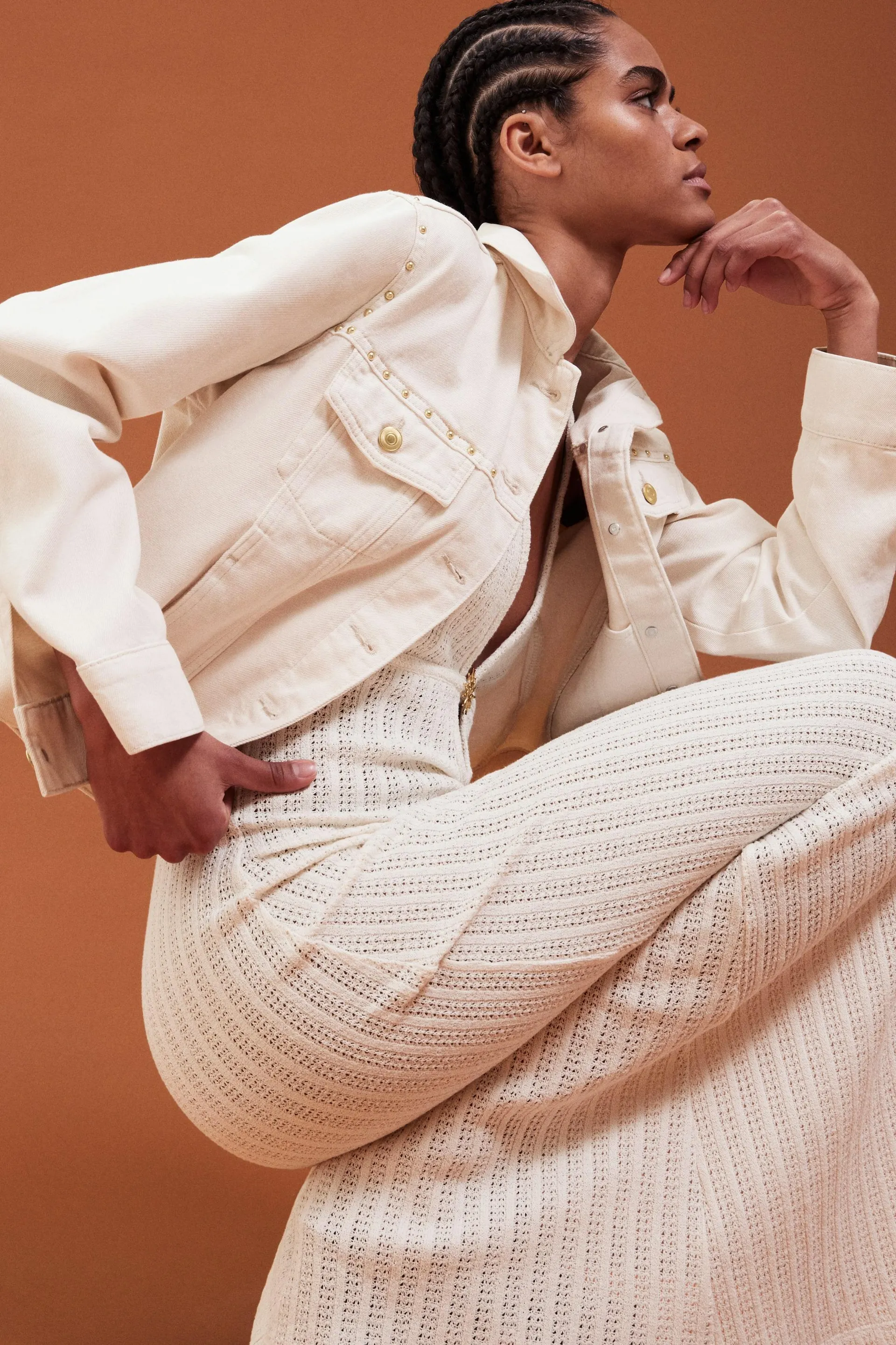 Embellished pointelle-knit dress