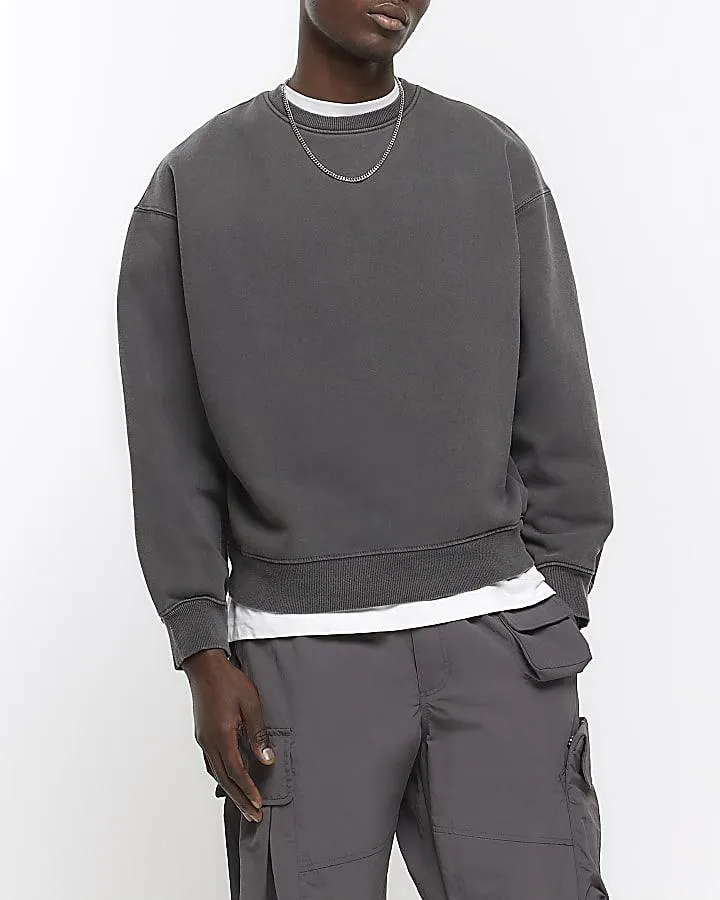 Washed dark grey oversized fit sweatshirt