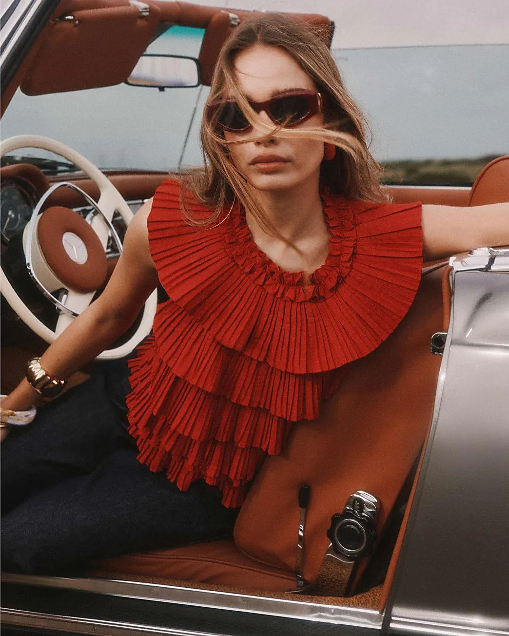 Red Halter Neck Ruffle Top