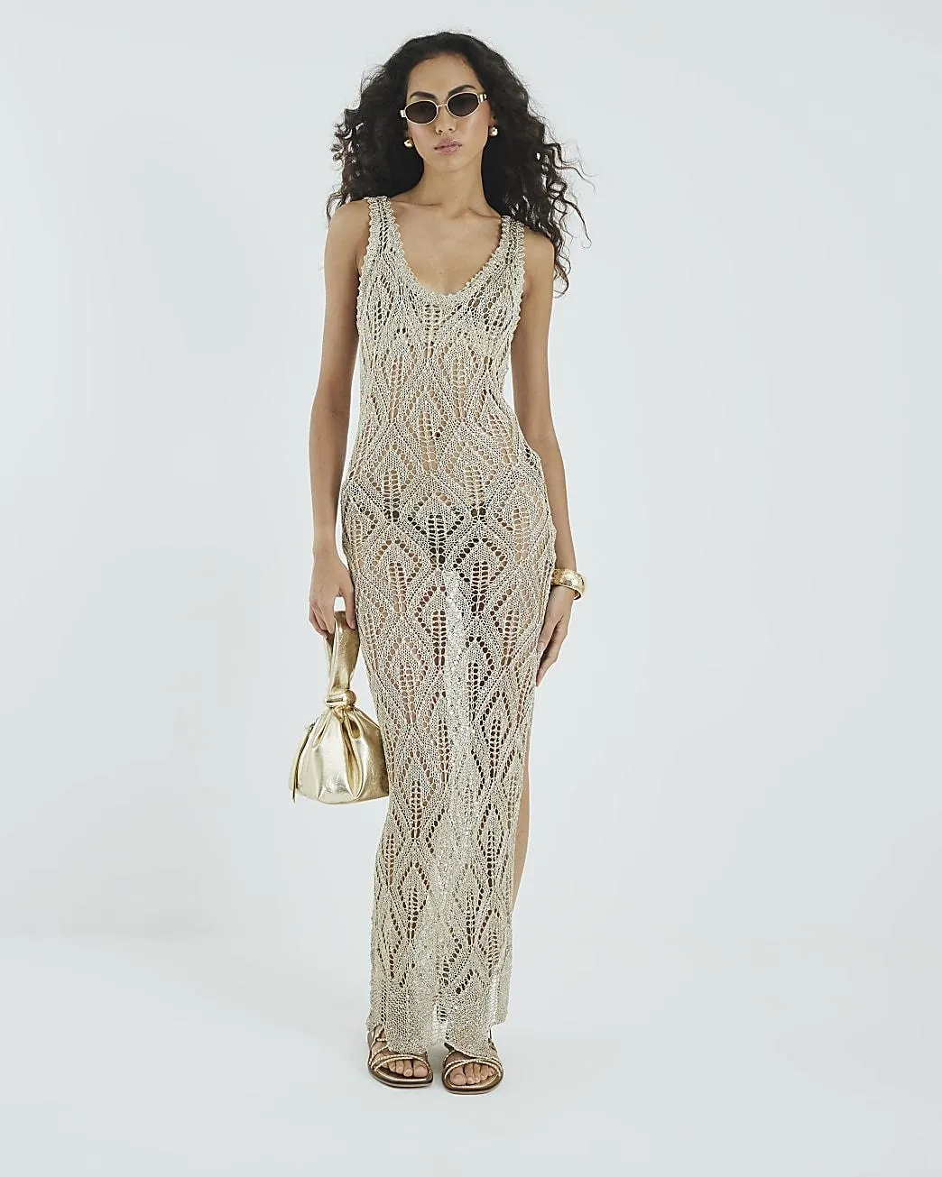 Gold Metallic Knit Maxi Dress