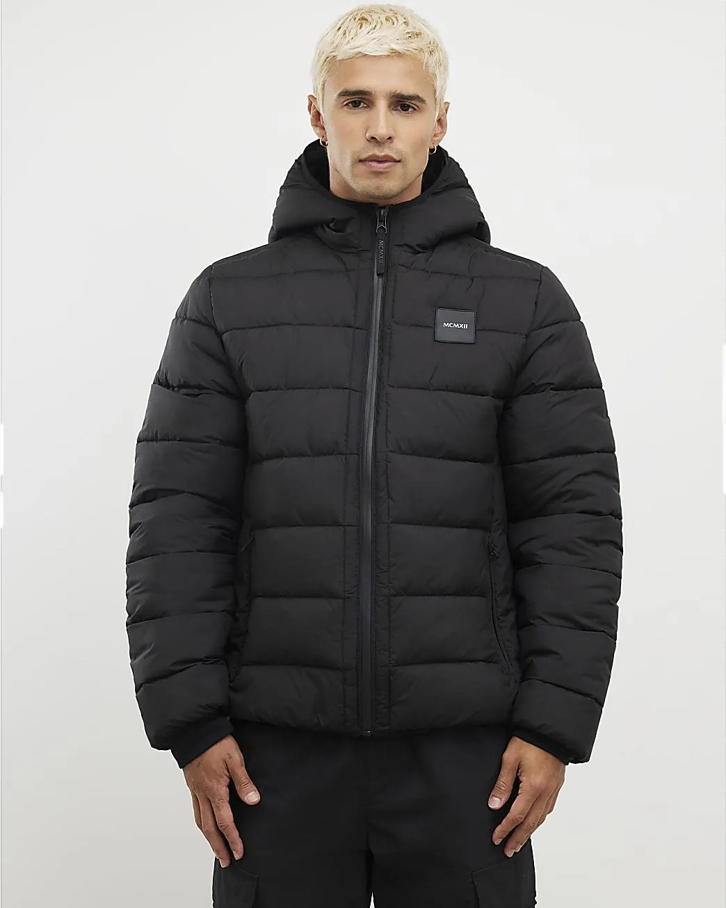 Black Badged Hooded Puffer Jacket