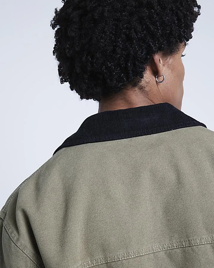 Khaki regular fit worker jacket