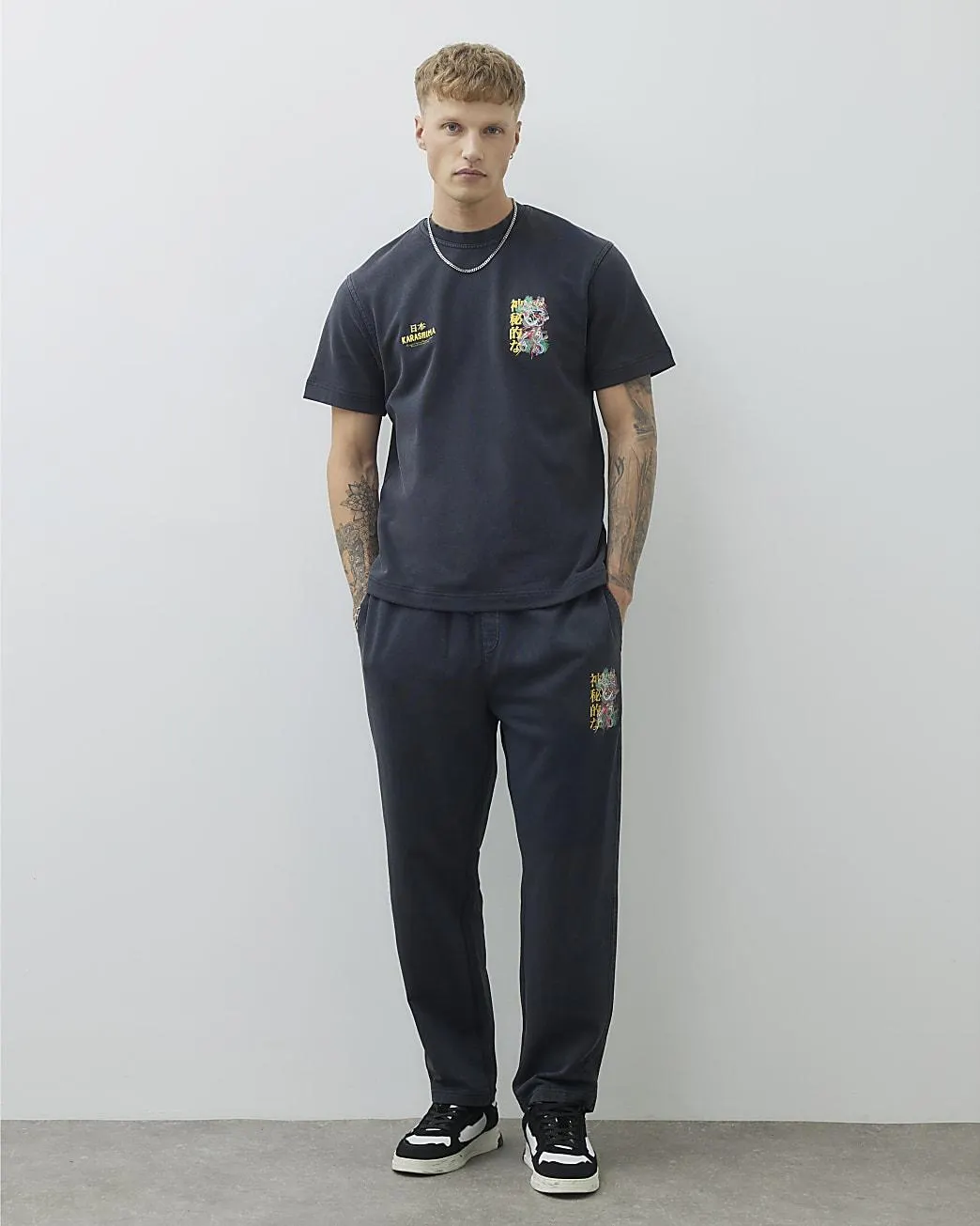 Black Regular Fit Washed Hayashima Joggers