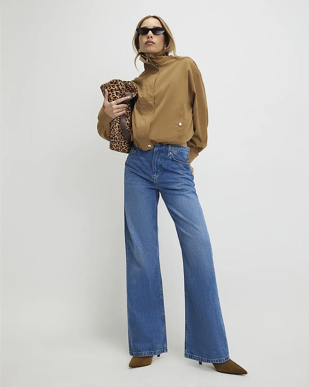 Blue Tailored Wide Leg Jeans