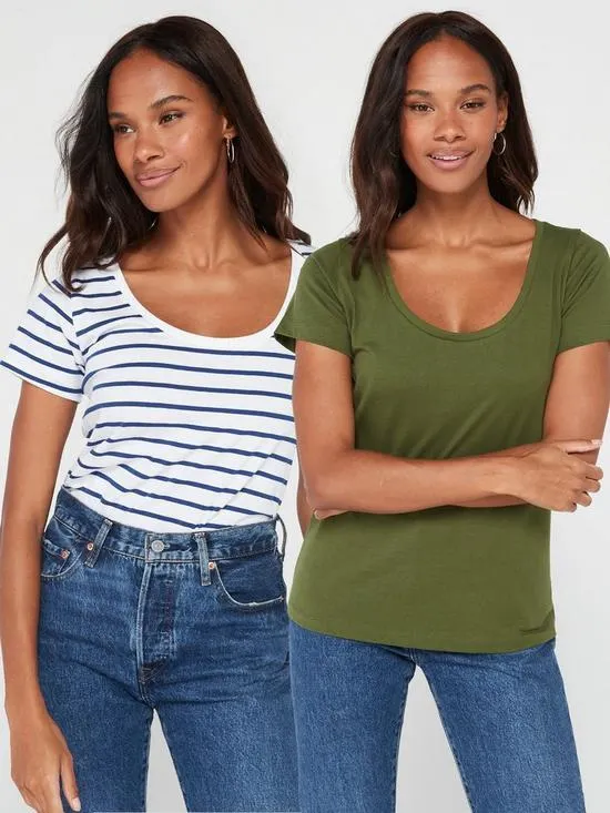 2 Pack Essential Scoop Neck T-shirt - Multi