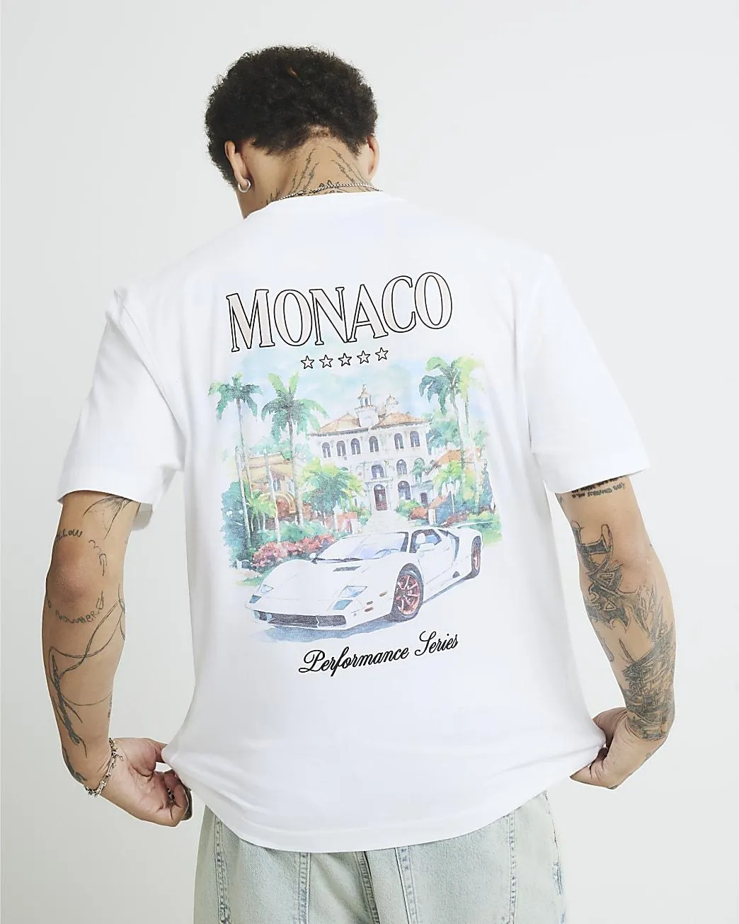 White Regular Fit Monaco Car T-shirt