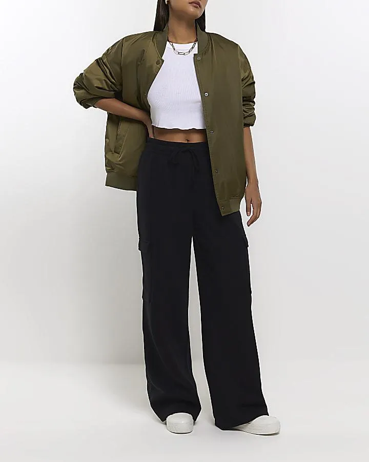 Black wide leg cargo joggers