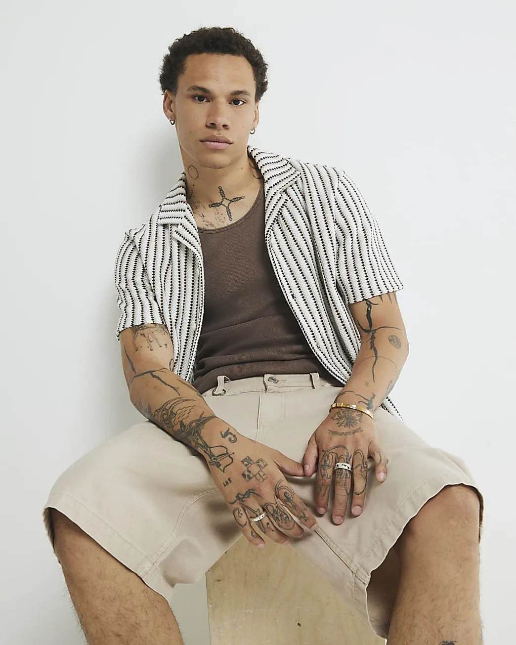 Cream Regular Fit Stripe Textured Shirt