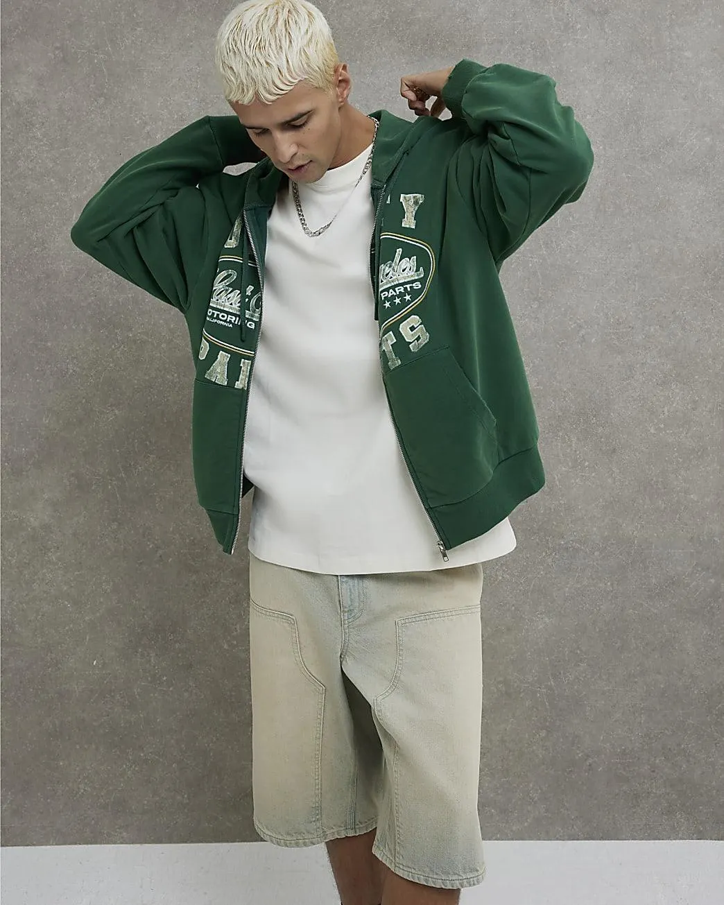 Green Long Sleeve Zip Through Hoodie