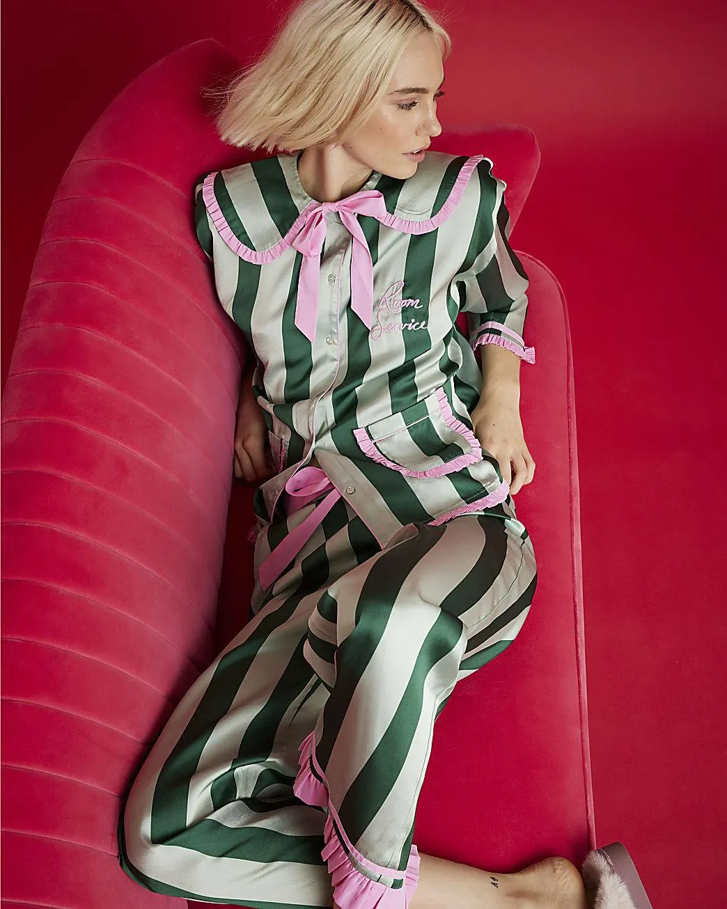 Nephthys Green Satin Striped Pyjama Set