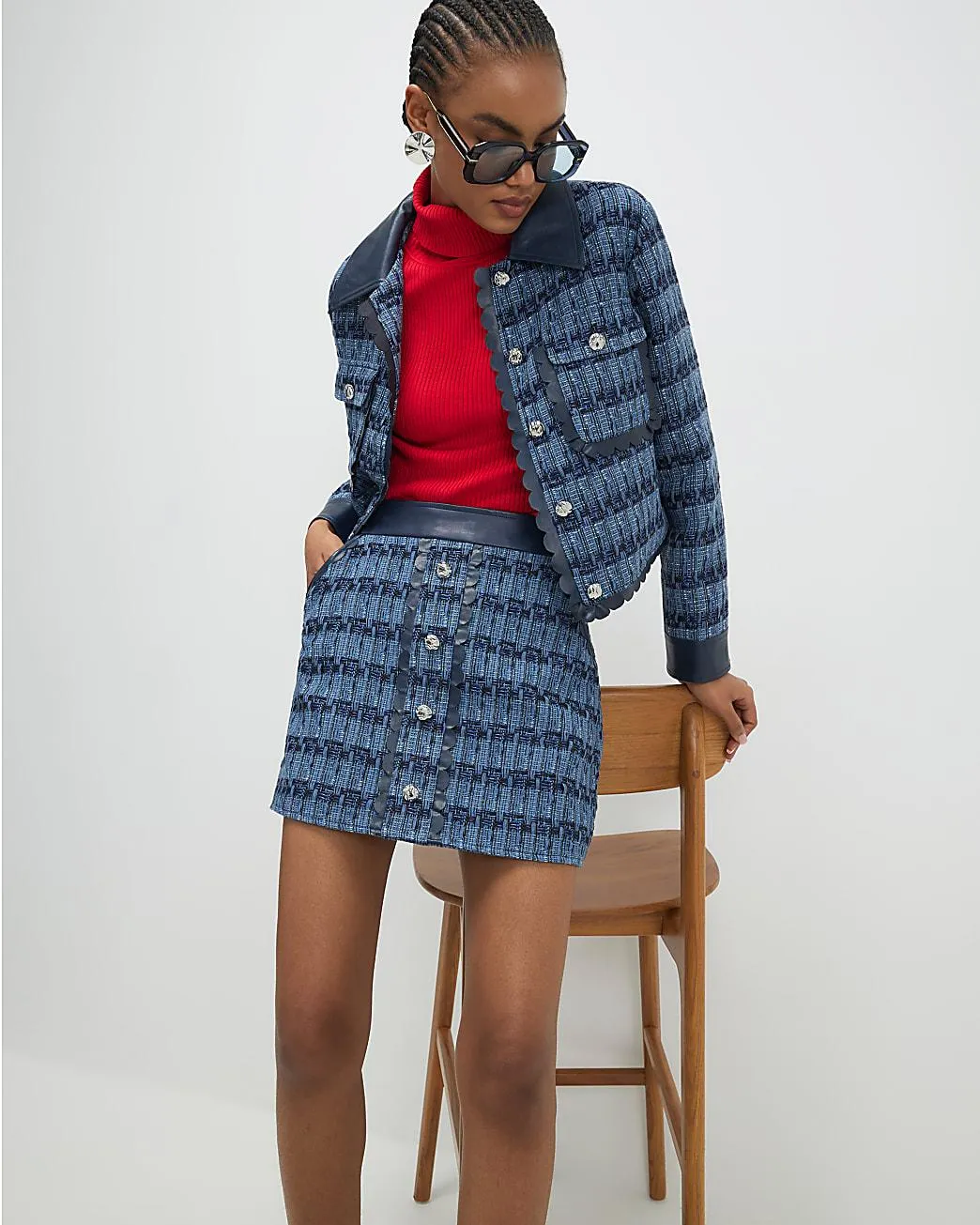 Blue Boucle Scallop Mini Skirt