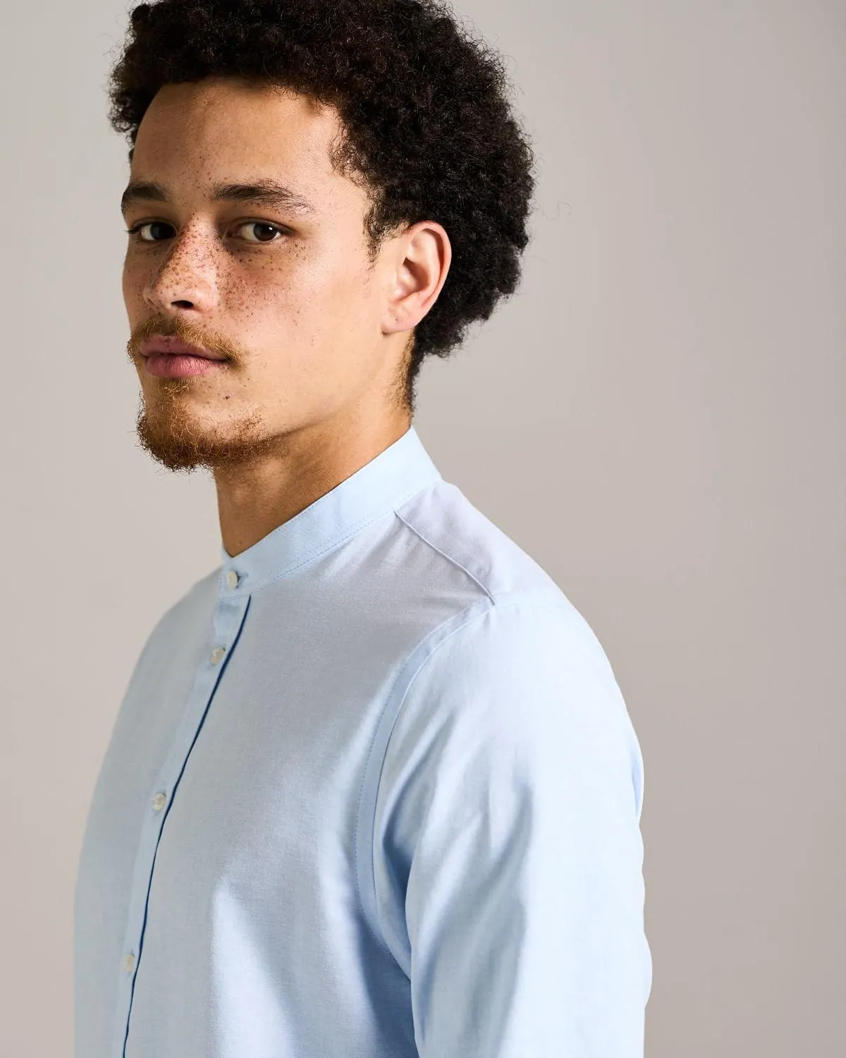 Paul Galvin Cotton Blend Long-Sleeved Grandad Shirt
