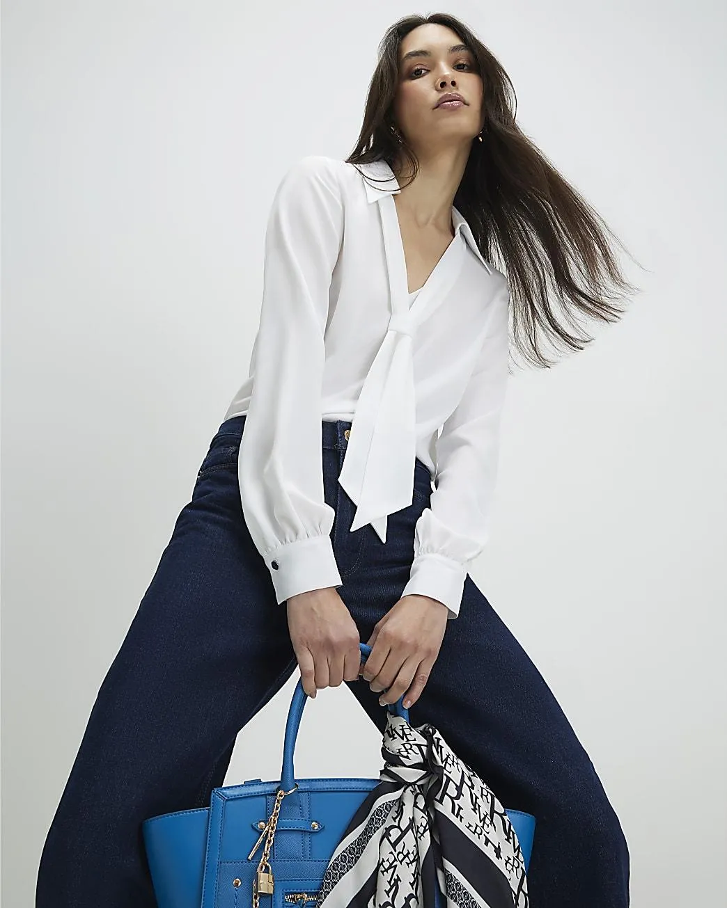 White Tie Detail Long Sleeve Blouse