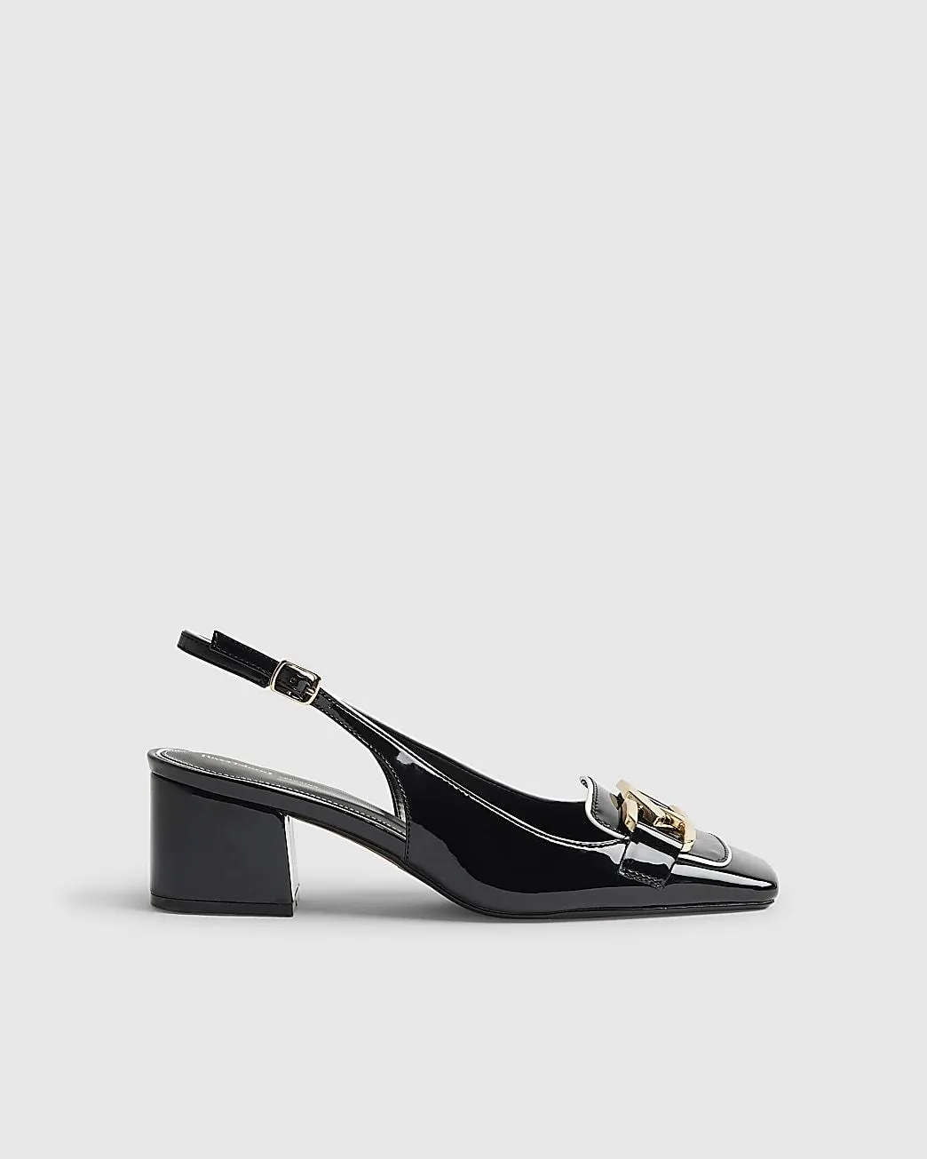 Black Buckle Loafer Court Slingback Heels