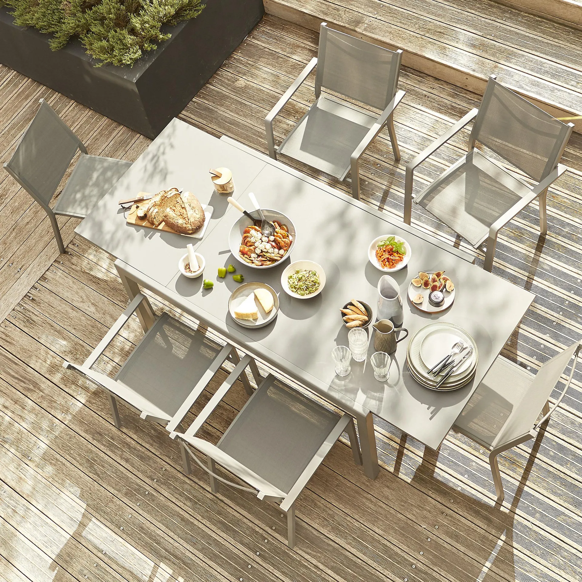 GoodHome Moorea Steel grey Metal 6 seater Dining set