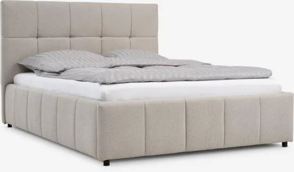 Bed frame VEMMELEV 135x190 beige fabric