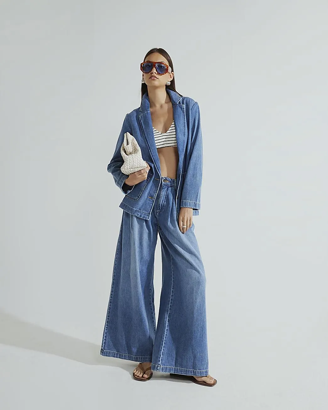 Blue Tailored Wide Leg Jeans