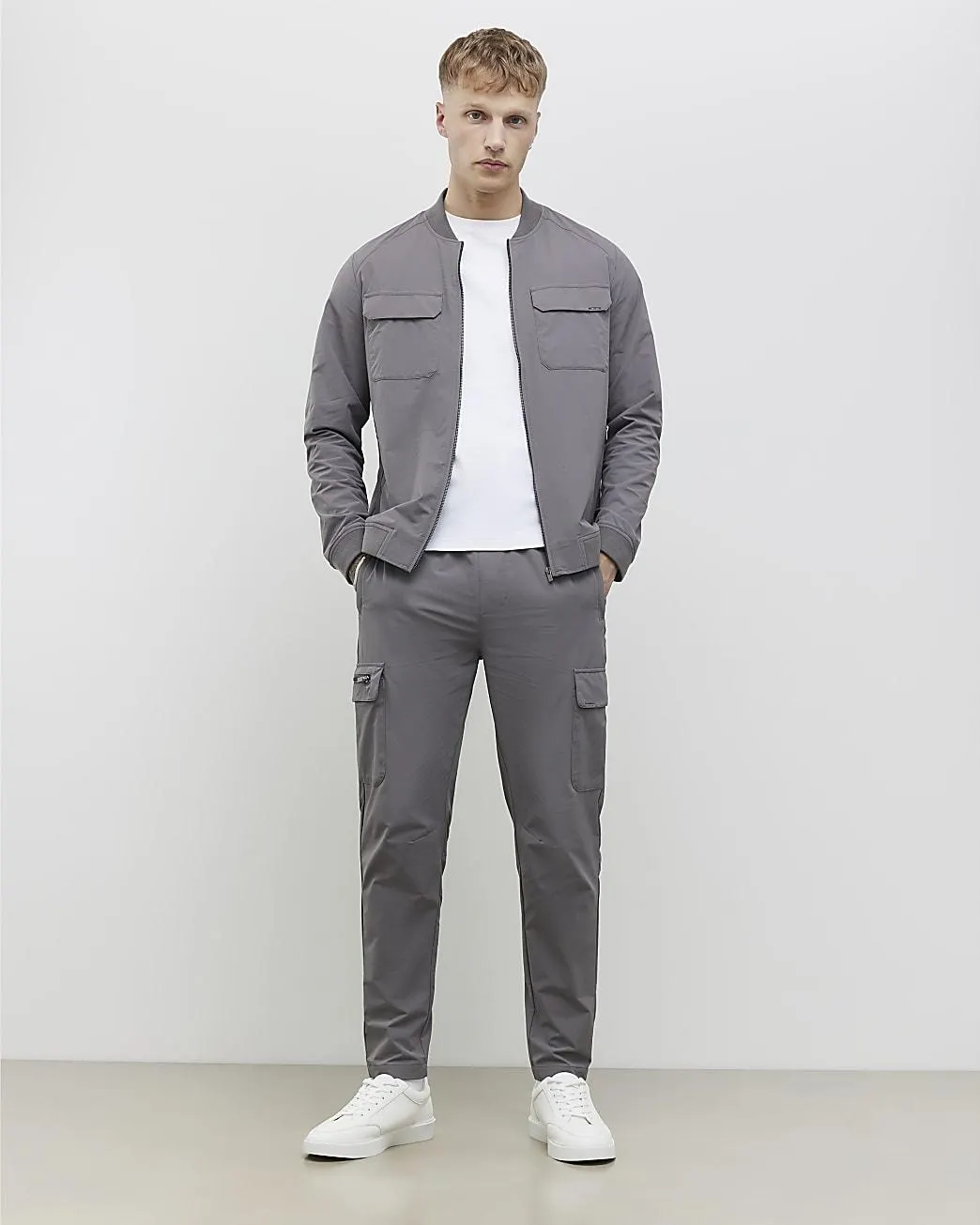 Grey Muscle Fit Bomber Jacket