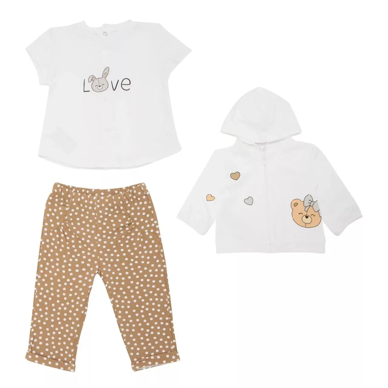 New in MAYORAL Teddy Graphic Hoodie, T-Shirt & Polka Dot Trousers Three-Piece Set €44.00